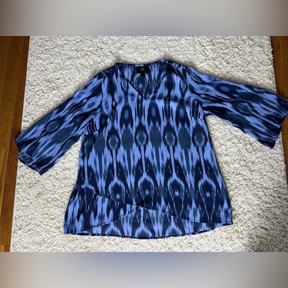Blue Patterned Women's Mid Sleeve Top